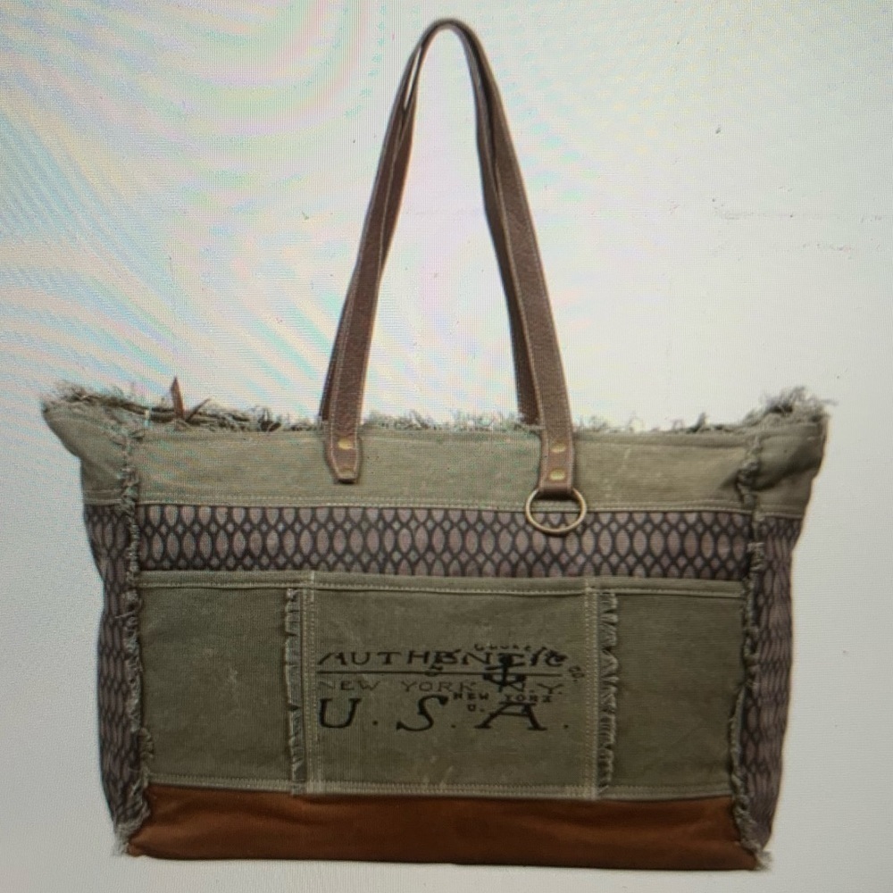 Beehive print canvas handmade large weekender bag